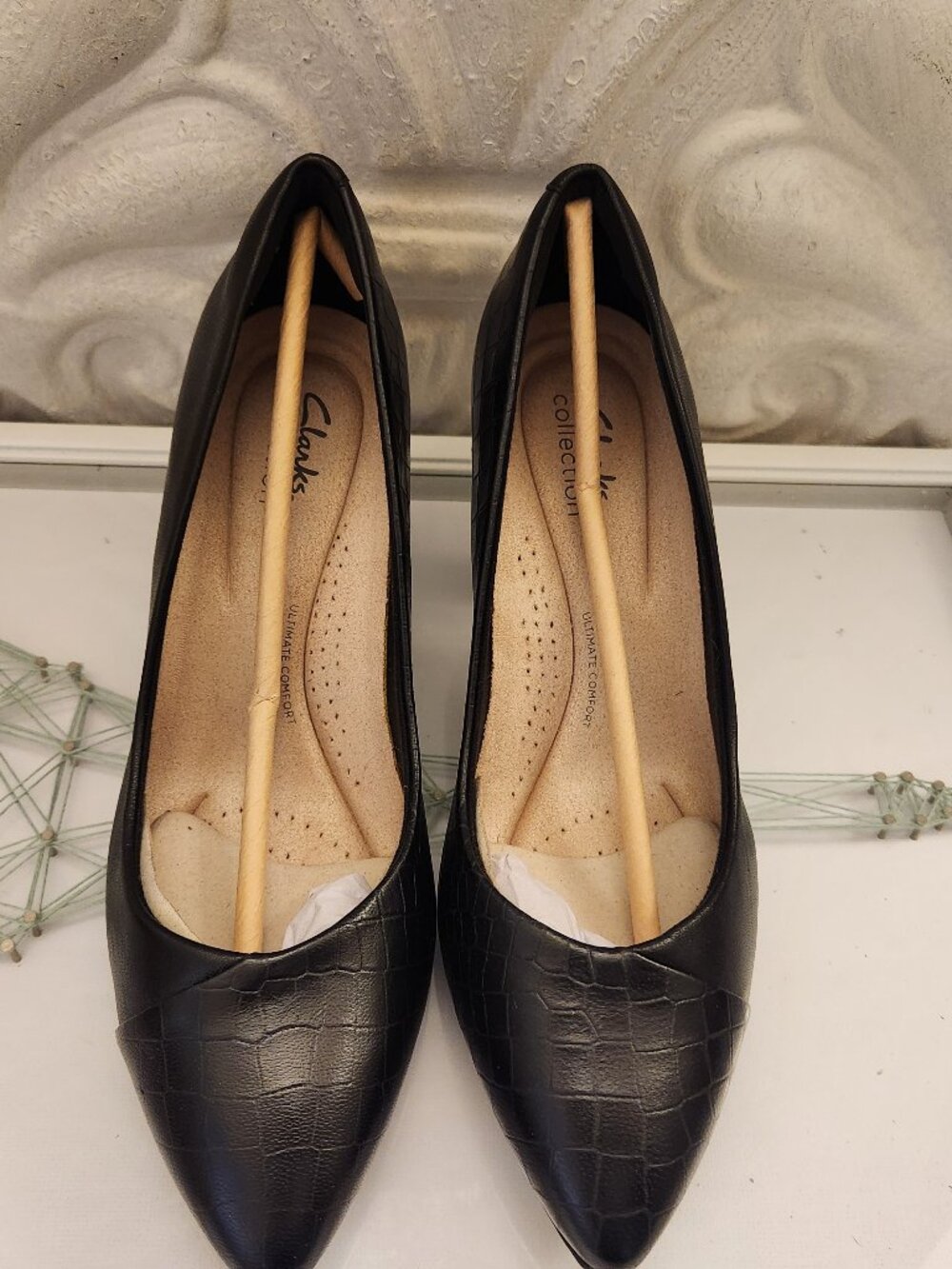 Clarks Black Leather "Kataleyna Rose" Crocco Pumps. NWT. Sie 8 Wide